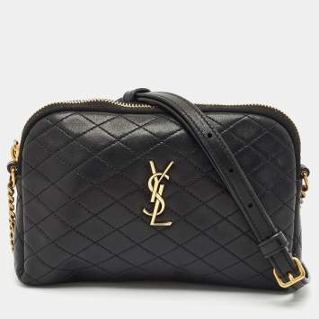 Saint Laurent Black Quilted Leather Mini Gaby Zippered Pouch
