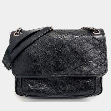 Saint Laurent Paris Black Leather Niki Monogram Shoulder Bag