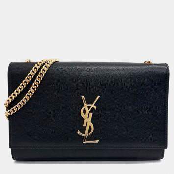 Saint Laurent Paris Black Leather Monogram Chain Shoulder Bag