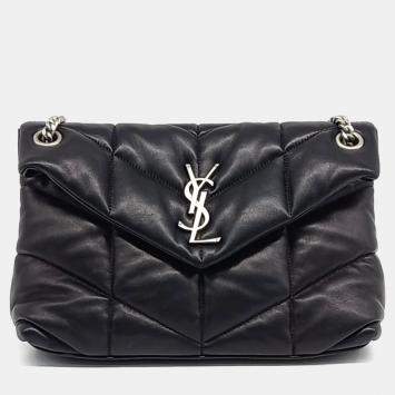 Saint Laurent Paris Black Leather Lulu Puffer Bag Small