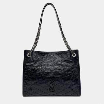 Saint Laurent Paris Black Leather Niki Shopping Bag Medium