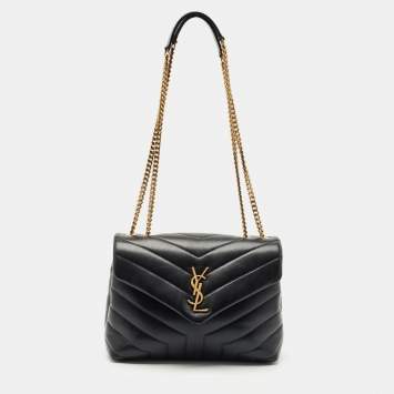 Saint Laurent Black Quilted Leather Small Loulou Shoulder Bag