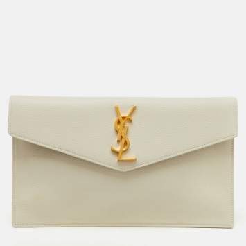 Saint Laurent Cream Leather Uptown Pouch Clutch