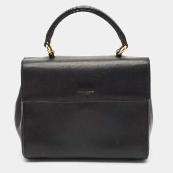 Saint Laurent Black Leather Small Moujik Top Handle Bag