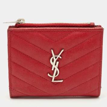 Saint Laurent Red Matelassé Leather Monogram Compact Wallet