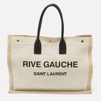 Saint Laurent Beige/Ivory Canvas and Leather Large Rive Gauche Tote