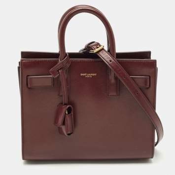 Saint Laurent Burgundy Leather Nano Classic Sac De Jour Tote