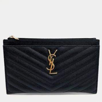 Saint Laurent Paris Black Leather Monogram Pouch