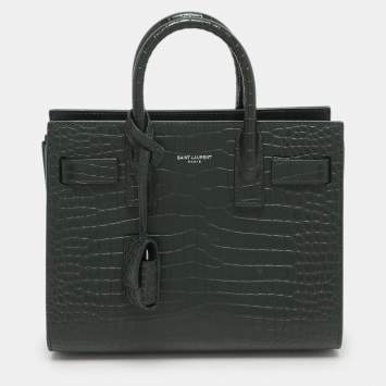 Saint Laurent Green Croc Embossed Leather Nano Classic Sac De Jour Tote