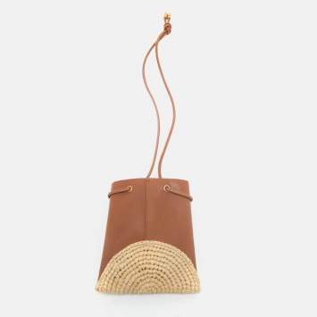 Saint Laurent Brown/Cream Leather and Raffia Mini Cassandre Pochon 