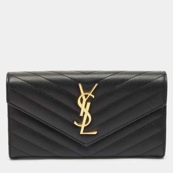 Saint Laurent Black Matelassé Leather Cassandre Wallet