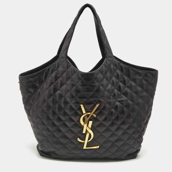 Saint Laurent Black Quilted Leather Maxi Icare Shopping Tote