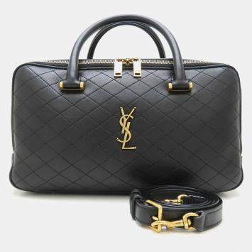 Saint Laurent Paris Lyia Black Lambskin Leather Duffel Bag