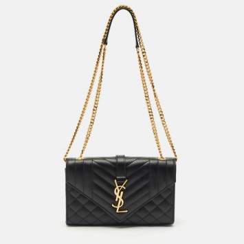 Saint Laurent Black Mixed Quilted Leather Small Envelope Flap Shoulder Bag