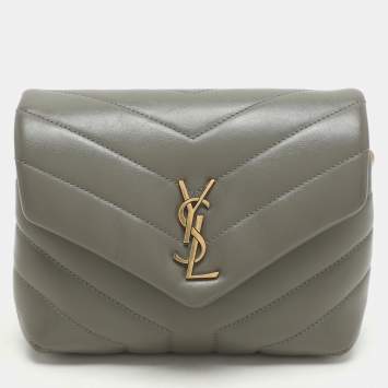Saint Laurent Taupe Matelassé Leather Toy Loulou Crossbody Bag