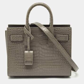 Saint Laurent Grey Croc Embossed Leather Nano Classic Sac De Jour Tote