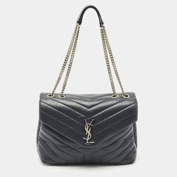 Saint Laurent Dark Grey Matelassé Leather Medium Loulou Shoulder Bag