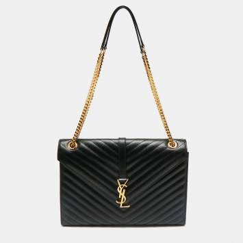 Saint Laurent Black Chevron Leather Large Monogram Envelope Shoulder Bag