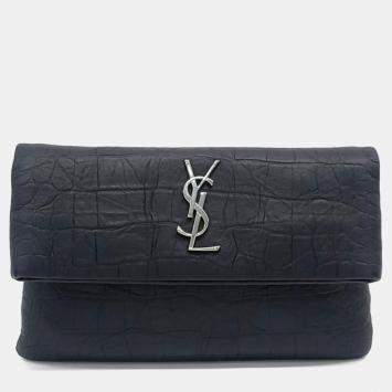 Saint Laurent Paris Black Leather Folding Clutch
