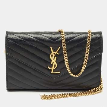 Pre Owned Saint Laurent Black Matelassé Leather Mini Envelope Shoulder Bag