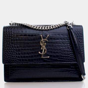 Pre Owned Saint Laurent Sunset Medium Blue Embossed Calfskin Shoulder Bag