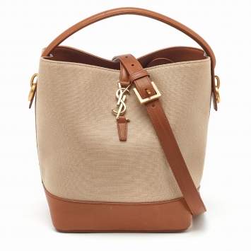 Saint Laurent Beige/Brown Canvas and Leather Le 37 Bucket Bag