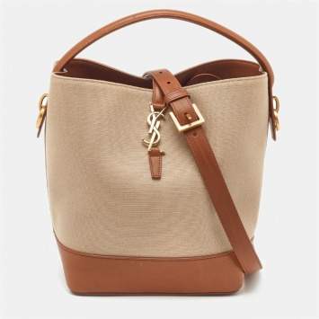 Saint Laurent Beige/Brown Canvas and Leather Le 37 Bucket Bag