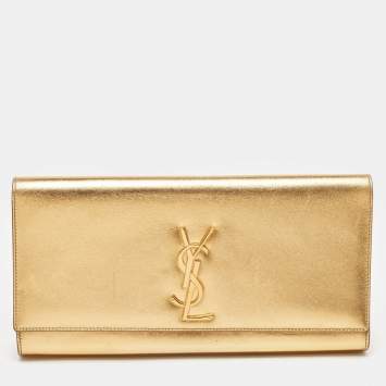 Saint Laurent Metallic Gold Leather Belle De Jour Flap Clutch