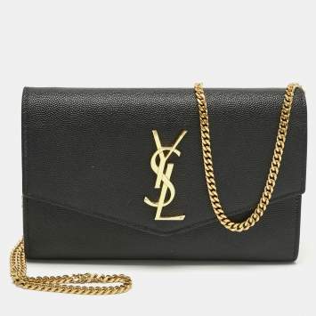 Saint Laurent Black Leather Uptown Wallet On Chain