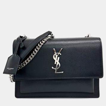 Saint Laurent Paris Black Leather Sunset Bag Medium