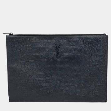 Saint Laurent Paris Black Leather Clutch