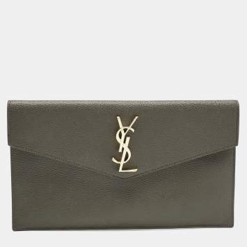 Saint Laurent Olive Green Leather Uptown Clutch