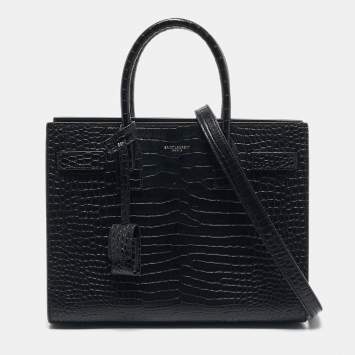 Saint Laurent Black Croc Embossed Leather Baby Classic Sac De Jour Tote