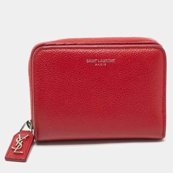 Saint Laurent Red Leather Compact Wallet