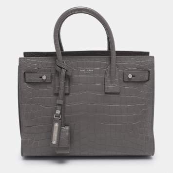 Saint Laurent Grey Croc Embossed Leather Baby Classic Sac De Jour Tote