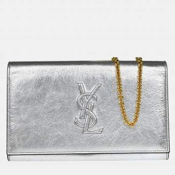 Pre Owned Yves Saint Laurent Metallic Silver Leather Belle de Jour WOC