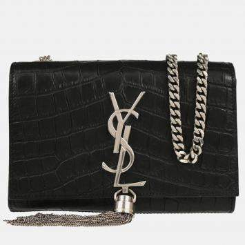 Pre Owned Saint Laurent Black Embossed Leather Kate Shoulder Bag
