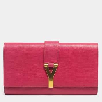 Pre Owned Saint Laurent Fuchsia Textured Leather Ligne Y Clutch