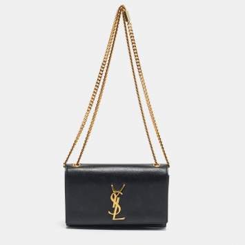 Pre Owned Saint Laurent Black Leather Small Monogram Kate Chain Bag