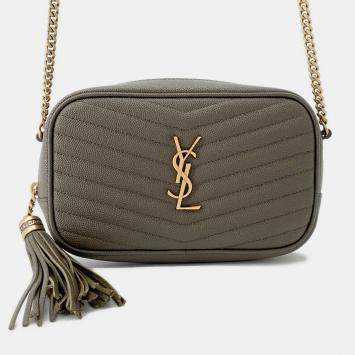 Pre Owned Saint Laurent Paris Lou Tassel Chain Shoulder Bag Khaki Leather