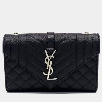 Pre Owned Saint Laurent Paris Black Leather Monogram Chain Shoulder Bag