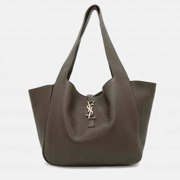 Pre Owned Saint Laurent Paris LE 5 A 7 Bea Khaki Leather Shoulder Bag