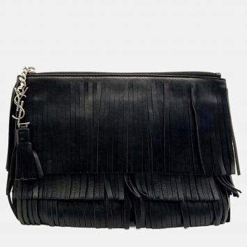 Pre Owned Saint Laurent Paris Black Leather Fringe Clutch