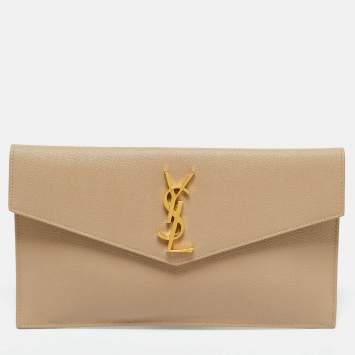 Pre Owned Saint Laurent Beige Leather Uptown Clutch