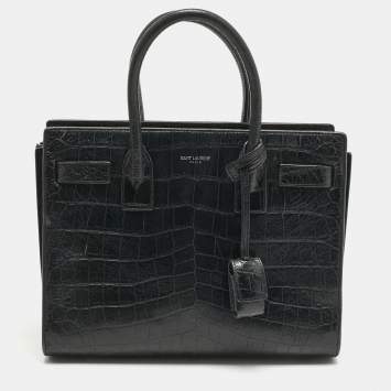 Pre Owned Saint Laurent Black Croc Embossed Leather Baby Classic Sac De Jour Tote