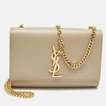 Pre Owned Saint Laurent Beige Leather New Small Kate Chain Shoulder Bag