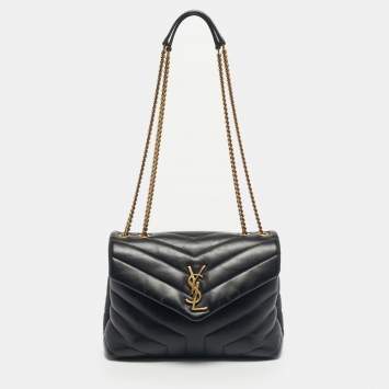 Pre Owned Saint Laurent Black Matelassé Leather Small Loulou Shoulder Bag