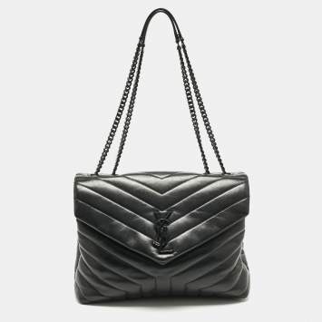 Pre Owned Saint Laurent Black Matelassé Leather Medium Loulou Shoulder Bag