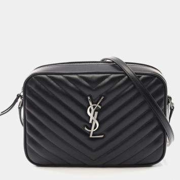Pre Owned Saint Laurent Lou Monogram Camera Bag Shoulder Leather Black