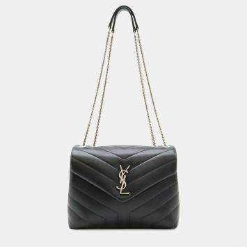 Pre Owned Yves Saint Laurent Lulu Chain Shoulder Bag In Y-Quilted Leather Black